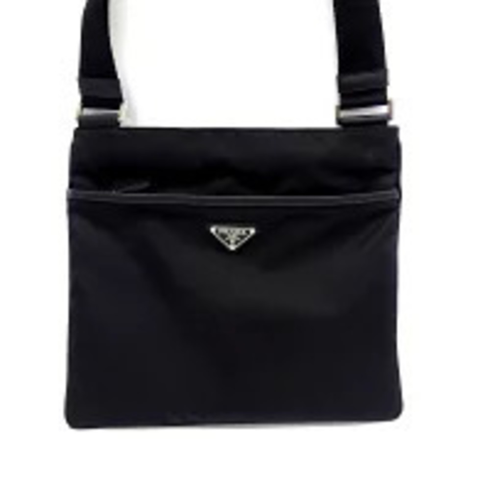Prada Shoulder Bag Triangle Logo Plate Black